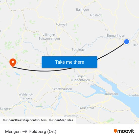 Mengen to Feldberg (Ort) map