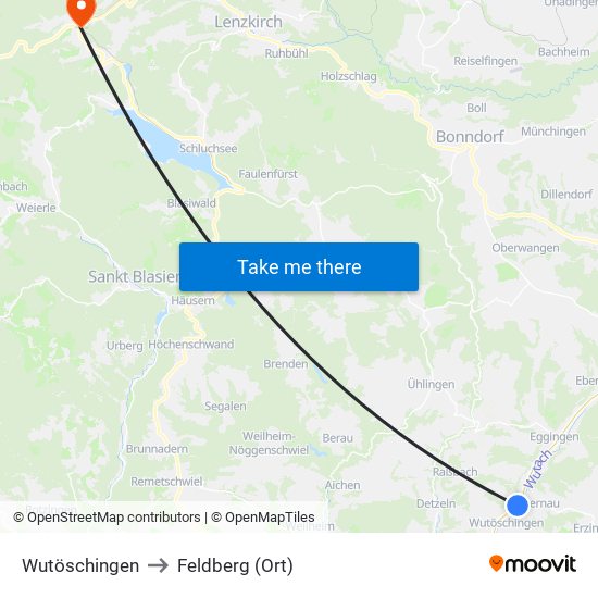 Wutöschingen to Feldberg (Ort) map