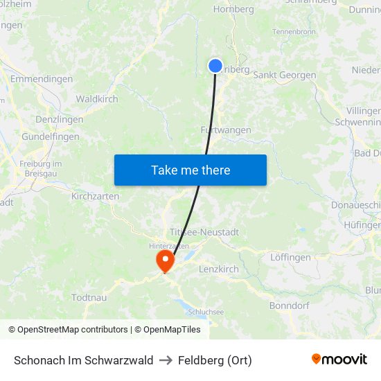Schonach Im Schwarzwald to Feldberg (Ort) map