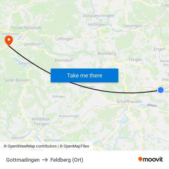 Gottmadingen to Feldberg (Ort) map