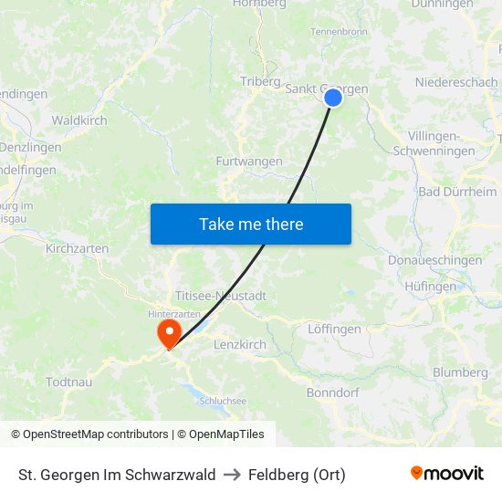 St. Georgen Im Schwarzwald to Feldberg (Ort) map