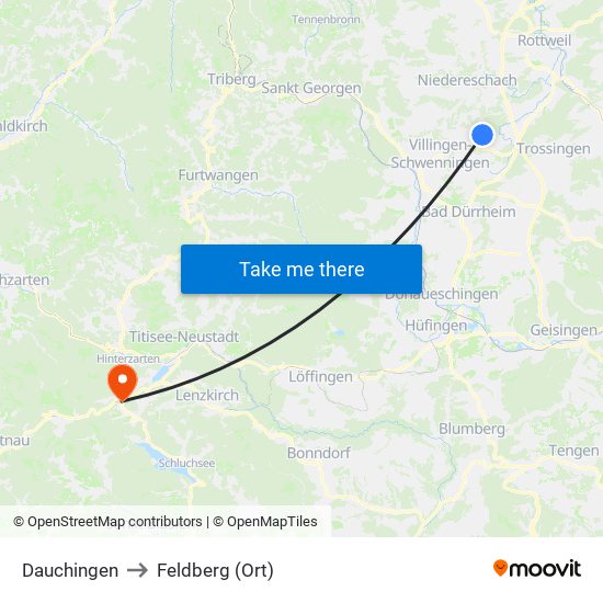 Dauchingen to Feldberg (Ort) map