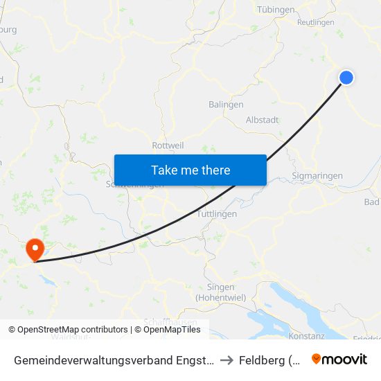 Gemeindeverwaltungsverband Engstingen to Feldberg (Ort) map