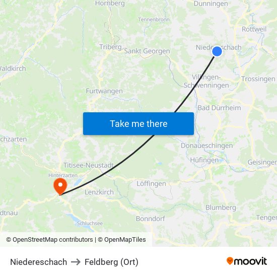 Niedereschach to Feldberg (Ort) map