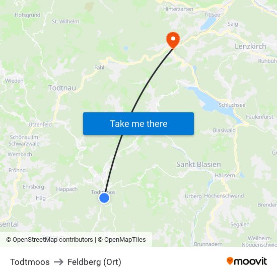 Todtmoos to Feldberg (Ort) map