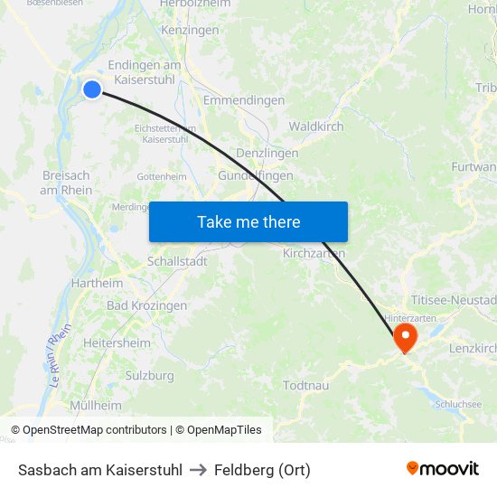 Sasbach am Kaiserstuhl to Feldberg (Ort) map