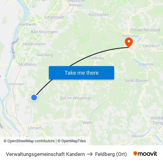 Verwaltungsgemeinschaft Kandern to Feldberg (Ort) map