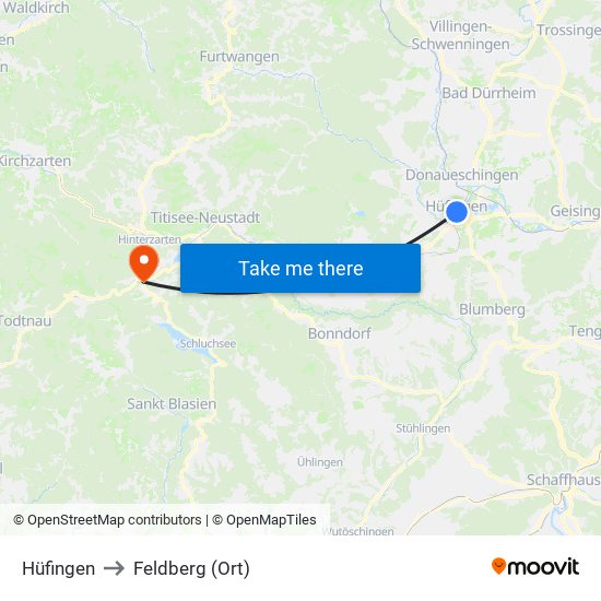 Hüfingen to Feldberg (Ort) map