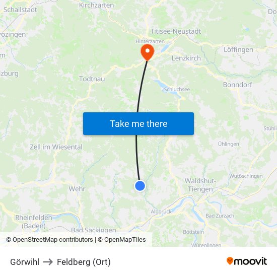 Görwihl to Feldberg (Ort) map