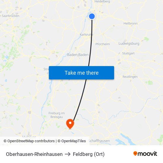 Oberhausen-Rheinhausen to Feldberg (Ort) map