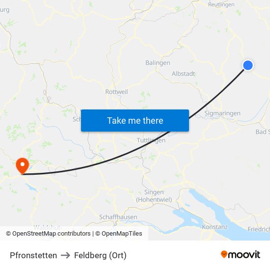 Pfronstetten to Feldberg (Ort) map