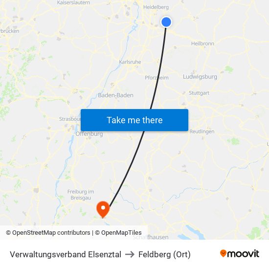 Verwaltungsverband Elsenztal to Feldberg (Ort) map