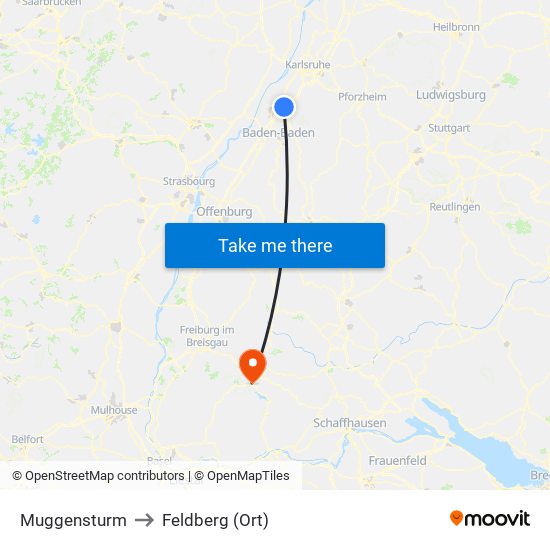 Muggensturm to Feldberg (Ort) map