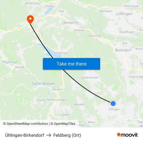 Ühlingen-Birkendorf to Feldberg (Ort) map