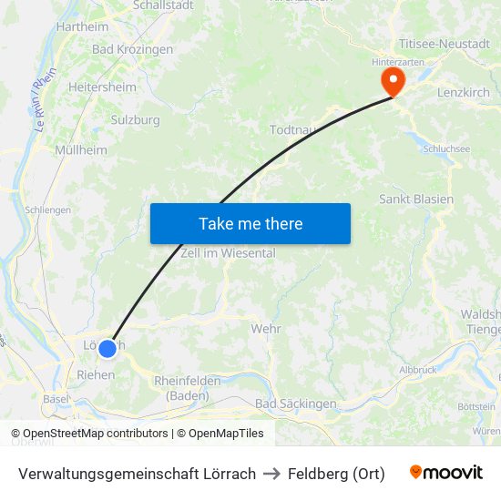 Verwaltungsgemeinschaft Lörrach to Feldberg (Ort) map