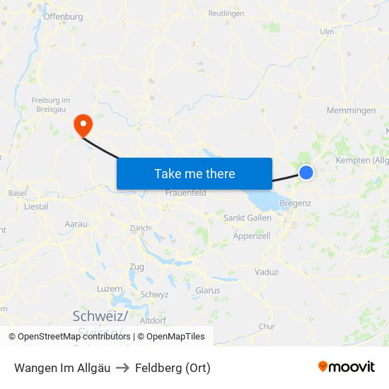 Wangen Im Allgäu to Feldberg (Ort) map