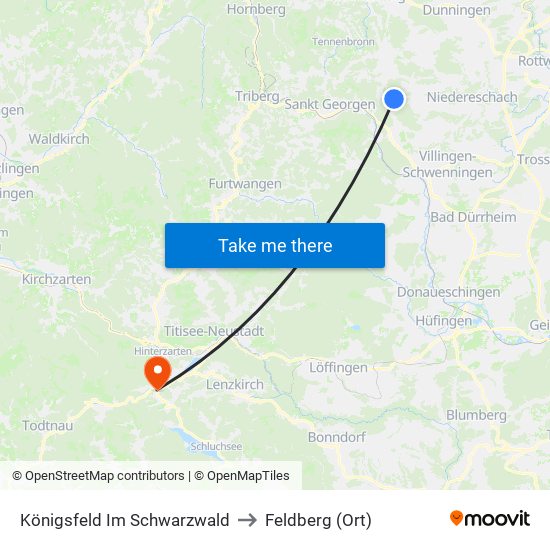 Königsfeld Im Schwarzwald to Feldberg (Ort) map