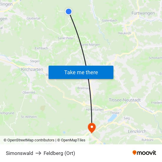 Simonswald to Feldberg (Ort) map