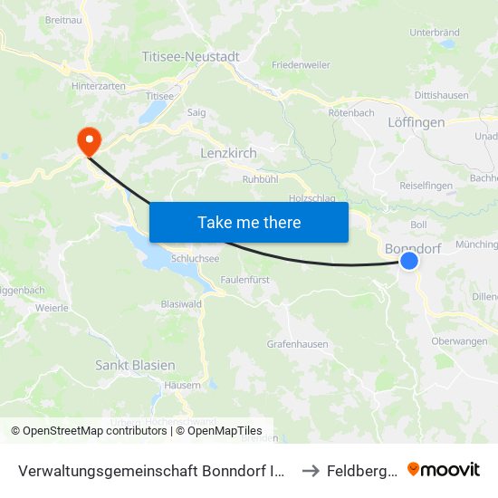 Verwaltungsgemeinschaft Bonndorf Im Schwarzwald to Feldberg (Ort) map