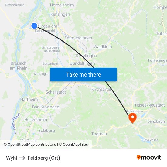 Wyhl to Feldberg (Ort) map