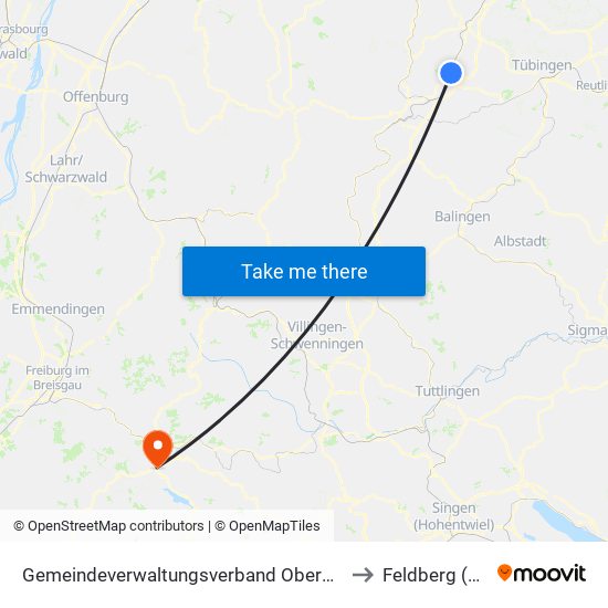 Gemeindeverwaltungsverband Oberes Gäu to Feldberg (Ort) map