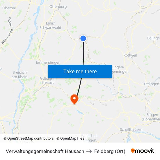 Verwaltungsgemeinschaft Hausach to Feldberg (Ort) map