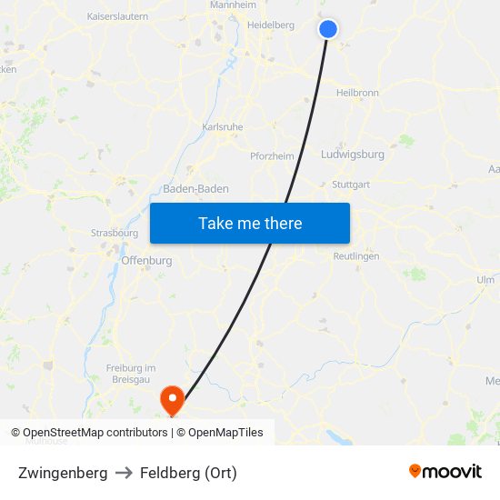 Zwingenberg to Feldberg (Ort) map