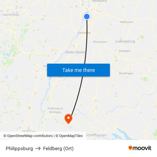 Philippsburg to Feldberg (Ort) map