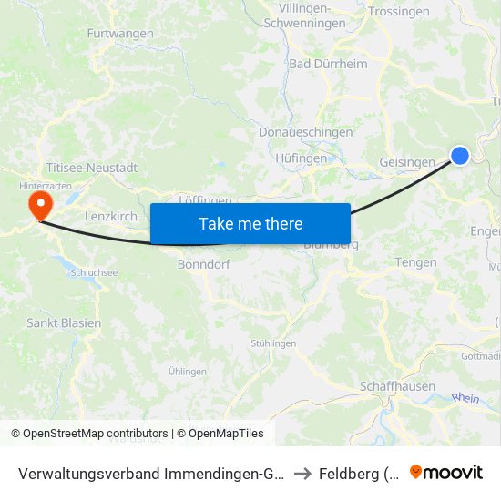 Verwaltungsverband Immendingen-Geisingen to Feldberg (Ort) map