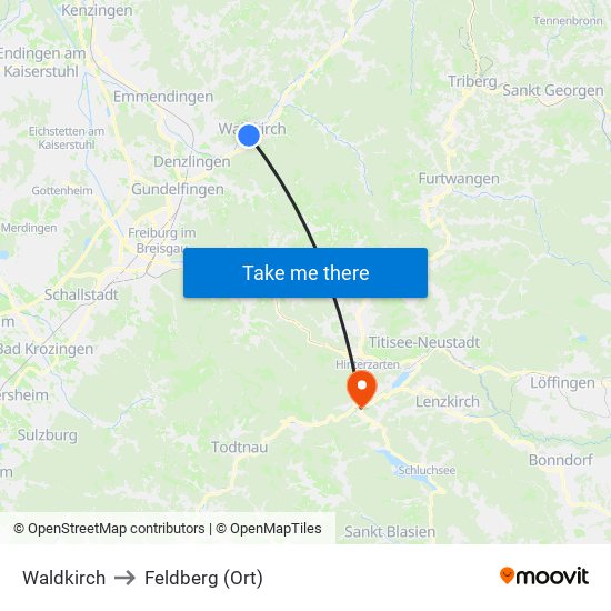 Waldkirch to Feldberg (Ort) map