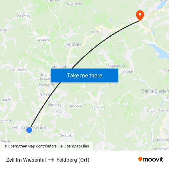 Zell Im Wiesental to Feldberg (Ort) map