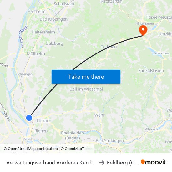 Verwaltungsverband Vorderes Kandertal to Feldberg (Ort) map