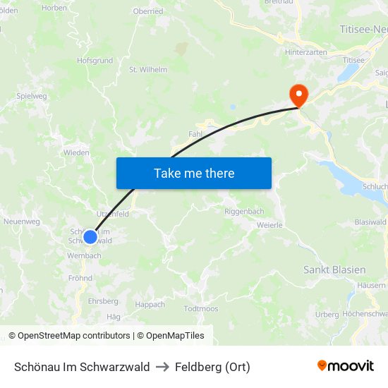 Schönau Im Schwarzwald to Feldberg (Ort) map