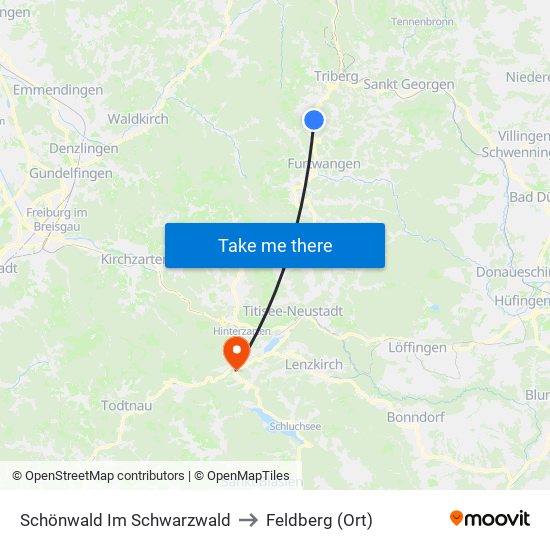 Schönwald Im Schwarzwald to Feldberg (Ort) map