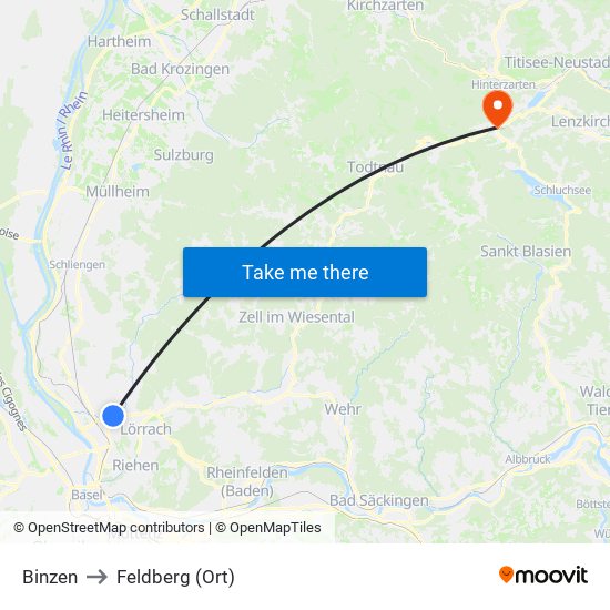 Binzen to Feldberg (Ort) map