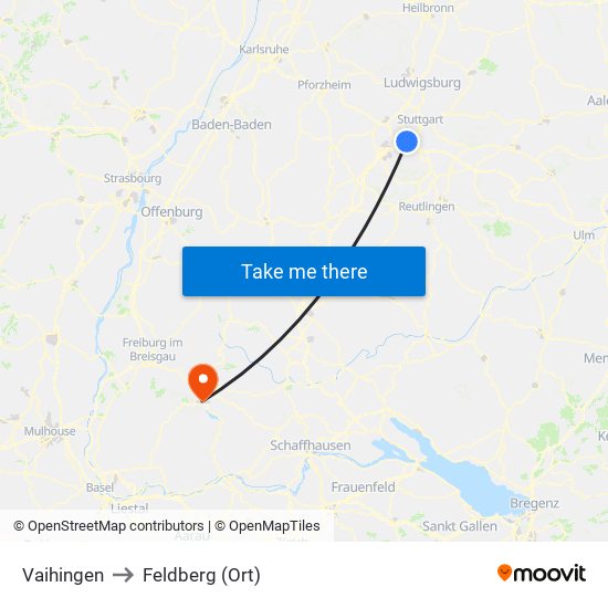 Vaihingen to Feldberg (Ort) map