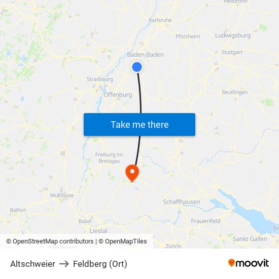 Altschweier to Feldberg (Ort) map