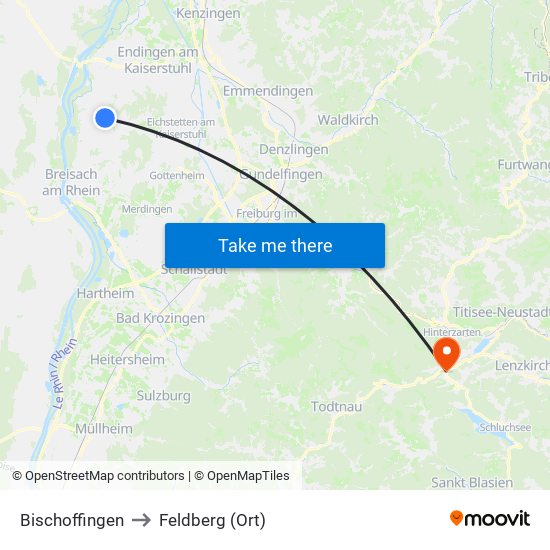 Bischoffingen to Feldberg (Ort) map