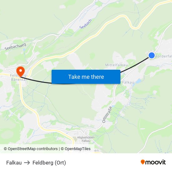 Falkau to Feldberg (Ort) map