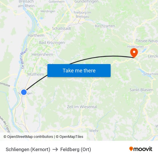 Schliengen (Kernort) to Feldberg (Ort) map