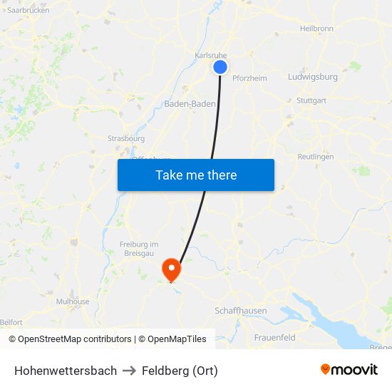 Hohenwettersbach to Feldberg (Ort) map