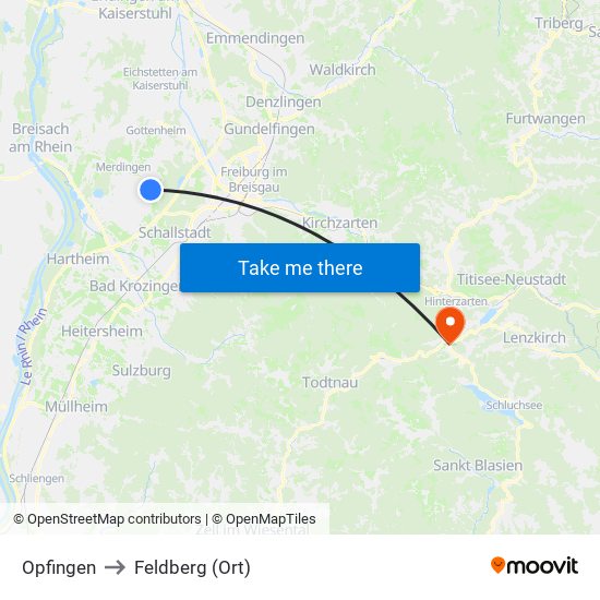 Opfingen to Feldberg (Ort) map