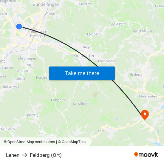 Lehen to Feldberg (Ort) map