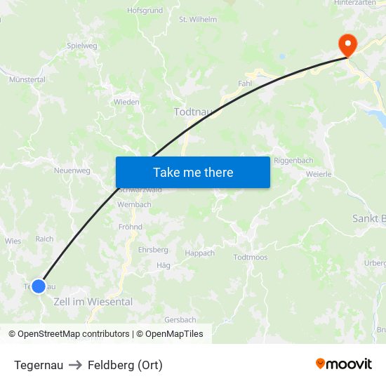 Tegernau to Feldberg (Ort) map