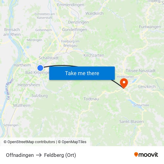 Offnadingen to Feldberg (Ort) map