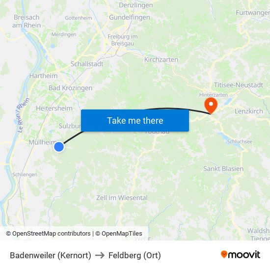 Badenweiler (Kernort) to Feldberg (Ort) map