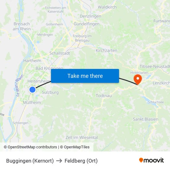 Buggingen (Kernort) to Feldberg (Ort) map