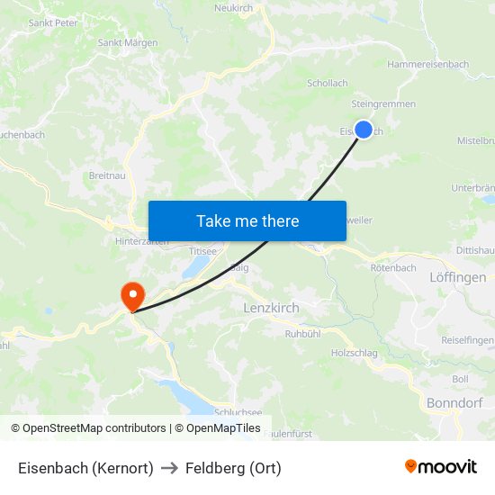 Eisenbach (Kernort) to Feldberg (Ort) map