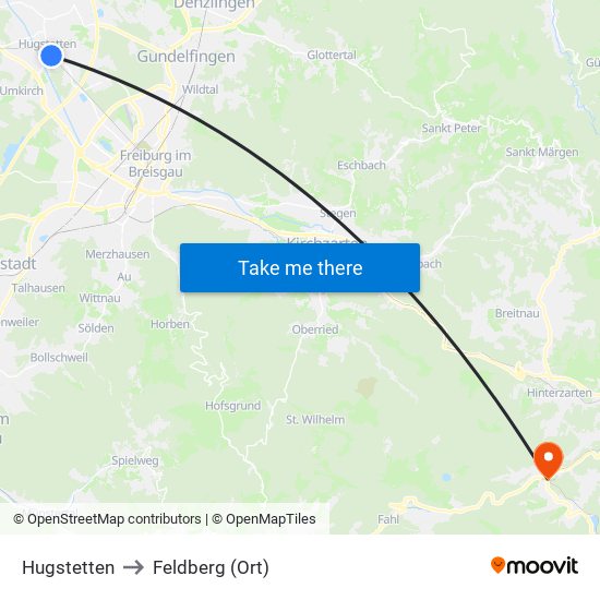 Hugstetten to Feldberg (Ort) map