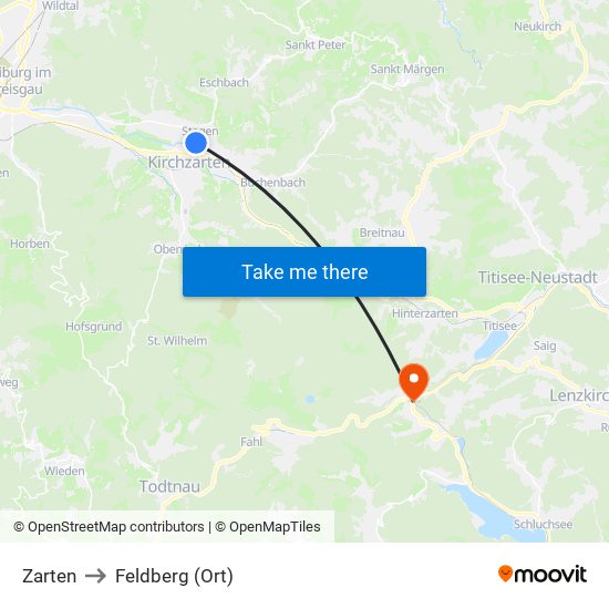 Zarten to Feldberg (Ort) map